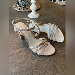 Satin Block Heel Sandals with Pavé Crystal Straps - Amara Sz 7 - David’s Bridal